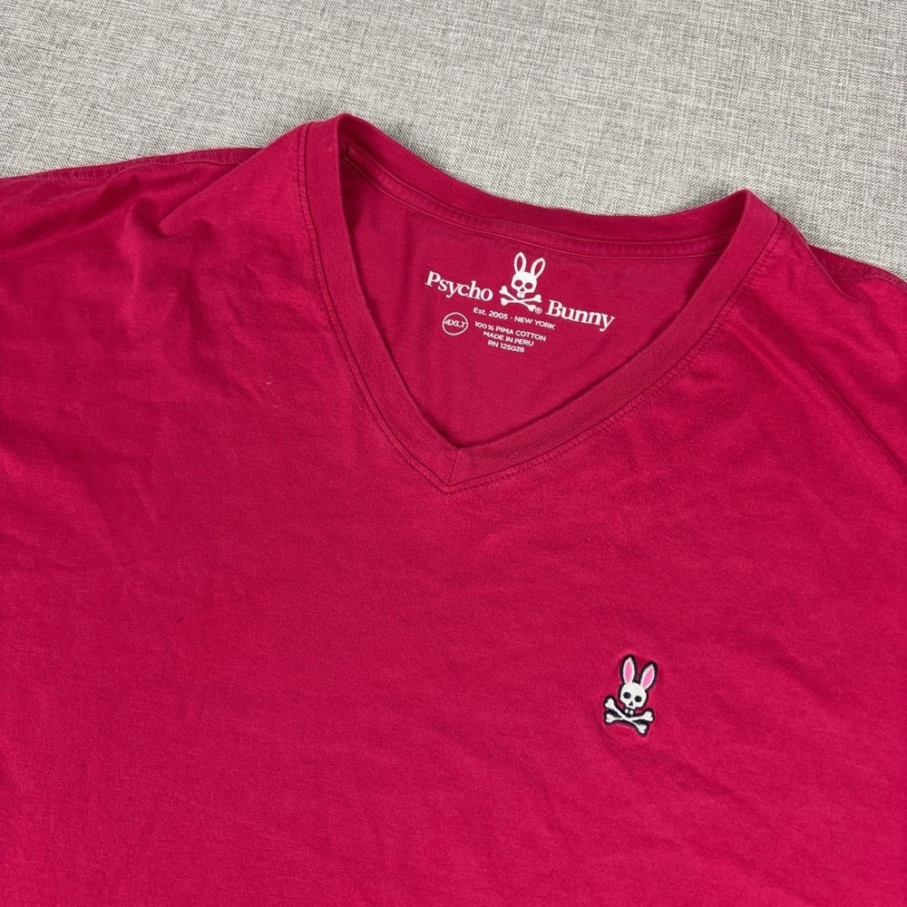 Psycho Bunny Shirt Mens 4XLT Red V Neck Tagless Logo Tee Pima Cotton Jersey